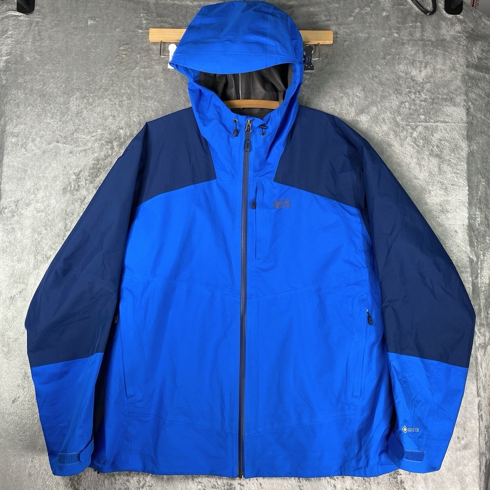 REI Co-Op XeroDry GTX Jacket Mens Size XL Blue GoreTex Soft Shell Hooded *READ*